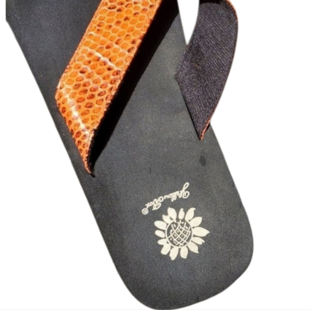 Yellow Box Orange Snakeskin Print Thong Flip Flop Sandals Womens Black Foam Base - Picture 4 of 4